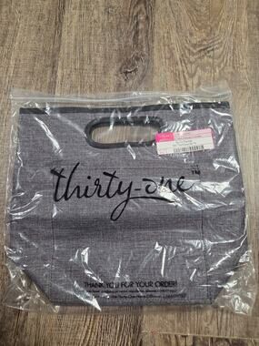 Thirty One GO TO THERMAL LUNCH TOTE Bag In Charcoal crosshatch NEW IN BAG